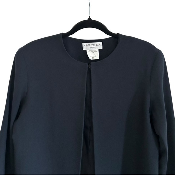 A & K DESIGNS Vintage 90's Black Wool Collarless Round Neck Jacket Size Medium - Picture 3 of 8